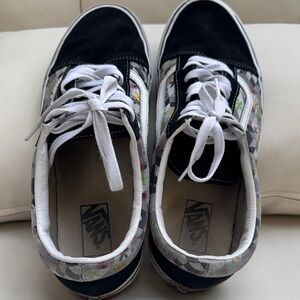Vans Black and White Floral Sneakers
